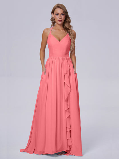 Teagan Elegant Straps Chiffon Long Bridesmaid Dresses