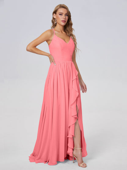 Teagan Elegant Straps Chiffon Long Bridesmaid Dresses