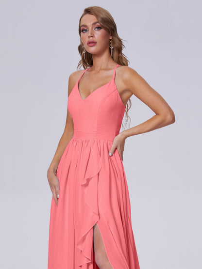 Teagan Elegant Straps Chiffon Long Bridesmaid Dresses