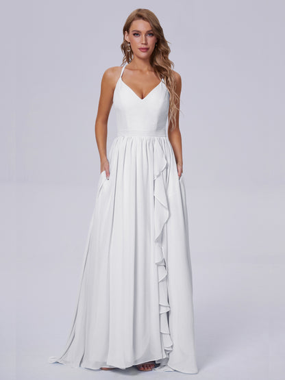 Teagan Elegant Straps Chiffon Long Bridesmaid Dresses