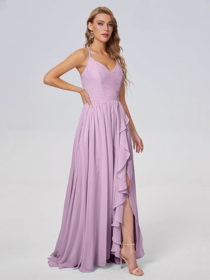 Teagan Elegant Straps Chiffon Long Bridesmaid Dresses