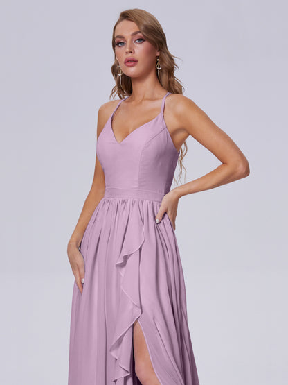 Teagan Elegant Straps Chiffon Long Bridesmaid Dresses