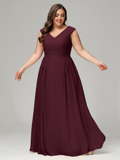 V-back Chiffon Bridesmaid Dress Plus Size