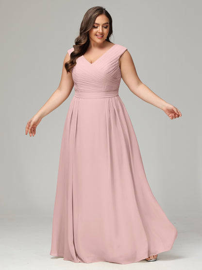 V-back Chiffon Bridesmaid Dress Plus Size
