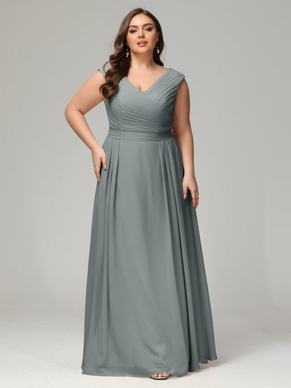 V-back Chiffon Bridesmaid Dress Plus Size