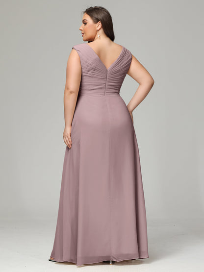 V-back Chiffon Bridesmaid Dress Plus Size