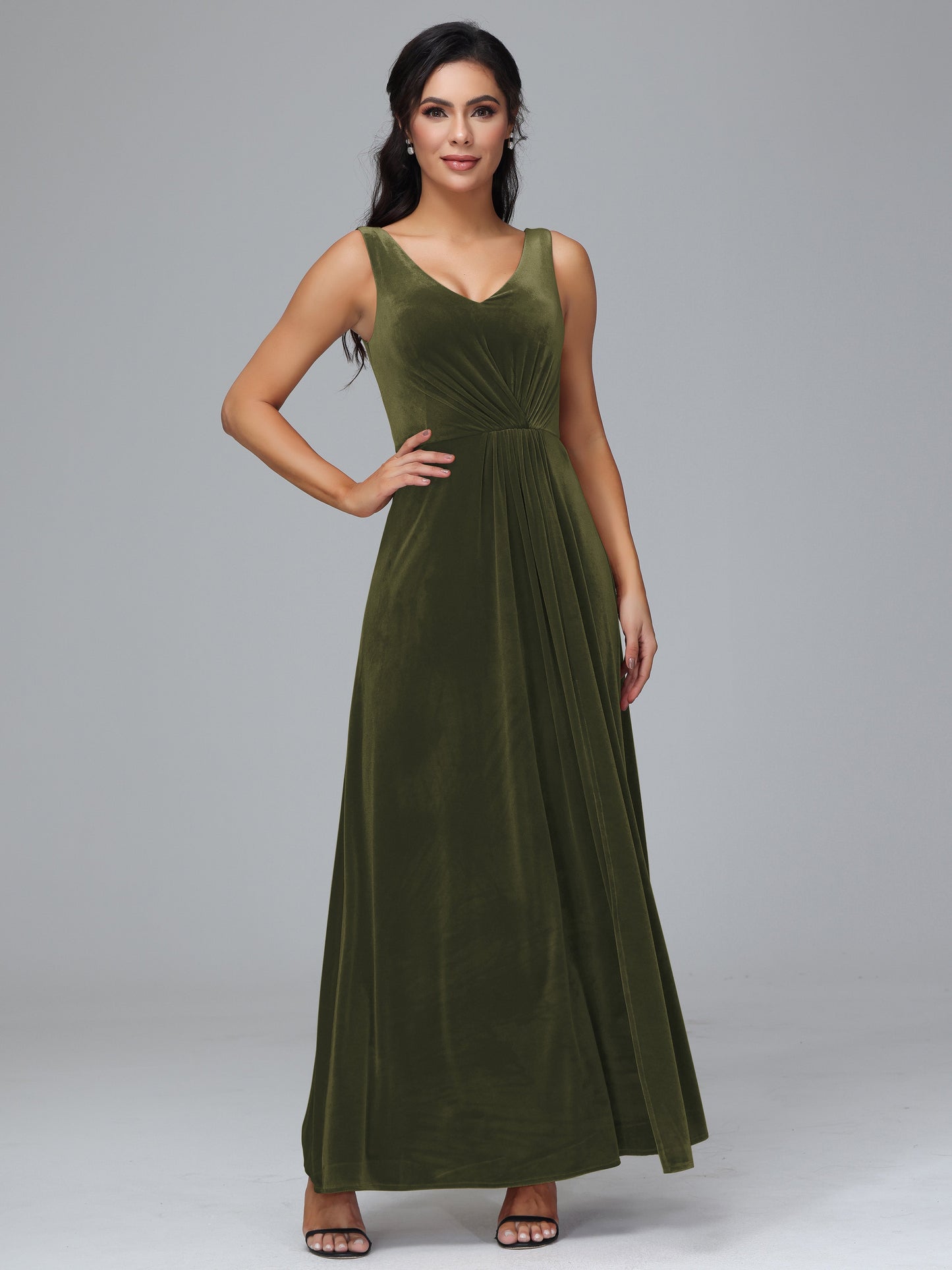 V Neck A Line Plus Size Velvet Bridesmaid Dress With Slit