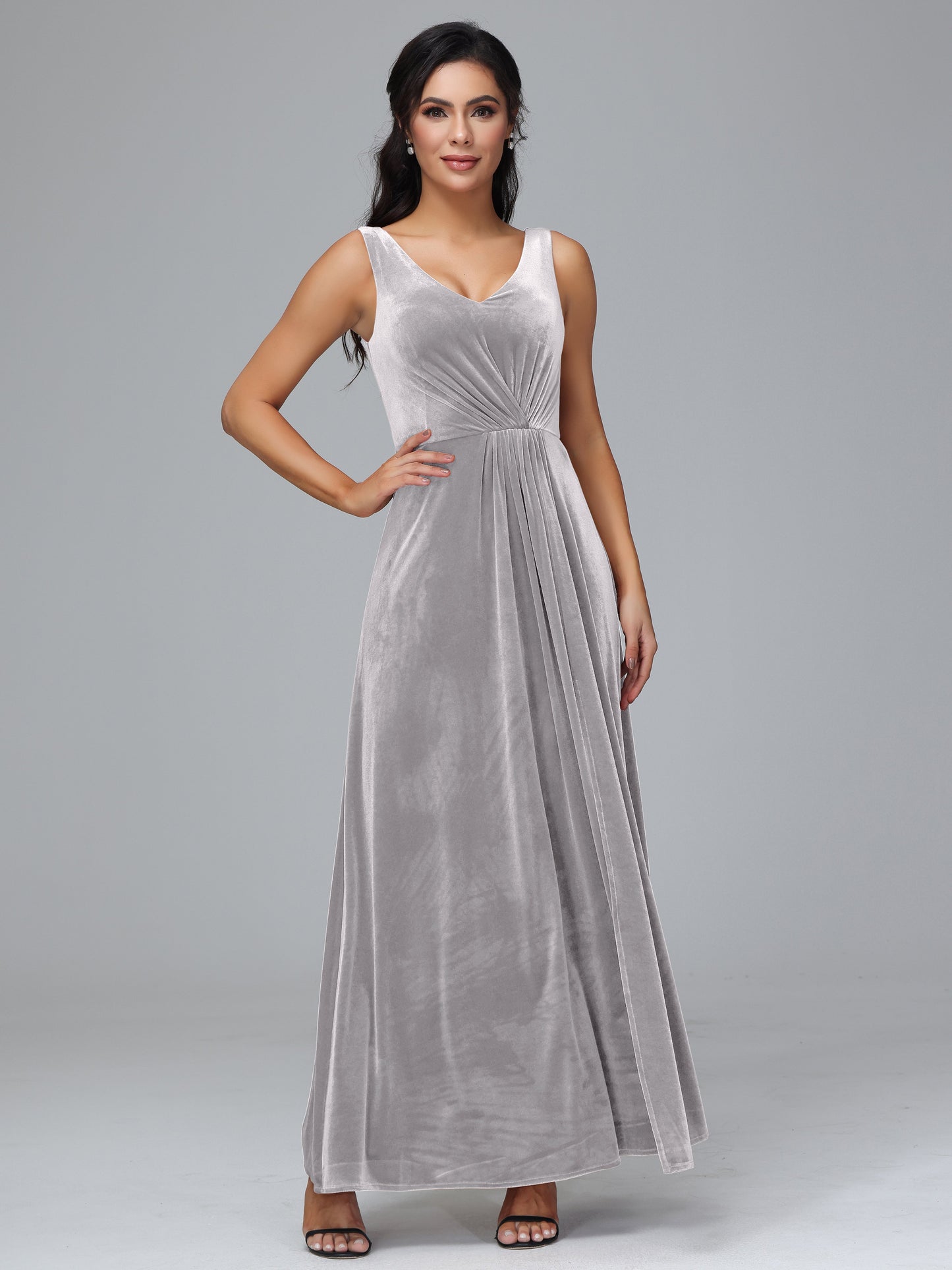 V Neck A Line Plus Size Velvet Bridesmaid Dress With Slit