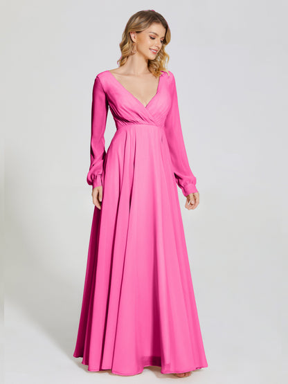 Cicinia Raegan V Neck Chiffon Bridesmaid Dress With Sleeves