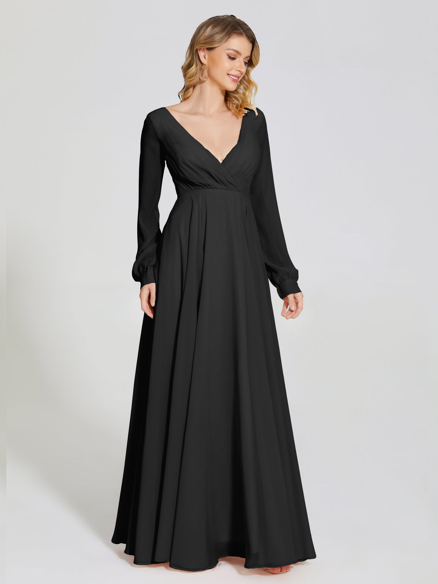 Cicinia Raegan V Neck Chiffon Bridesmaid Dress With Sleeves
