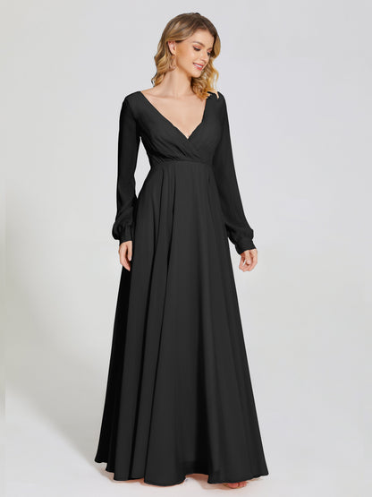 Cicinia Raegan V Neck Chiffon Bridesmaid Dress With Sleeves