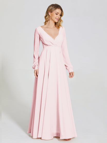 Cicinia Raegan V Neck Chiffon Bridesmaid Dress With Sleeves