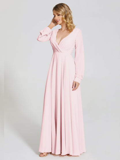 Cicinia Raegan V Neck Chiffon Bridesmaid Dress With Sleeves