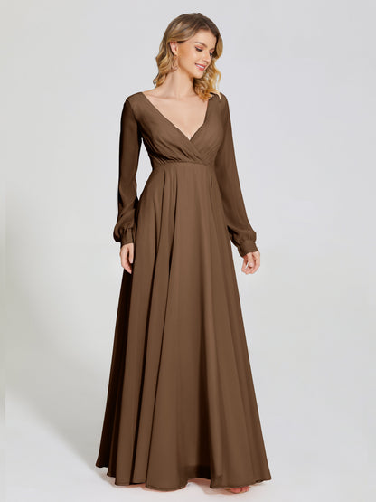Cicinia Raegan V Neck Chiffon Bridesmaid Dress With Sleeves