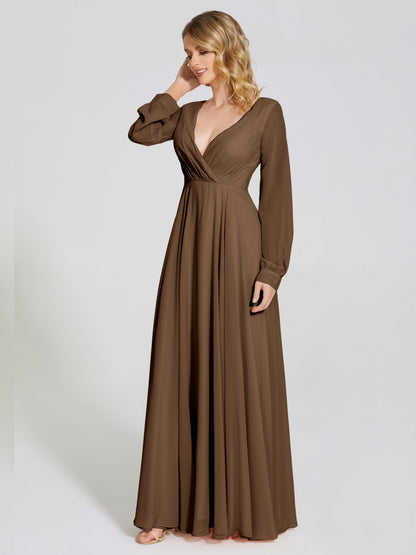 Cicinia Raegan V Neck Chiffon Bridesmaid Dress With Sleeves