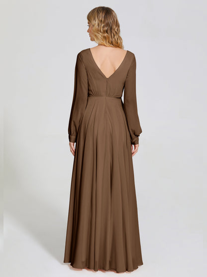 Cicinia Raegan V Neck Chiffon Bridesmaid Dress With Sleeves