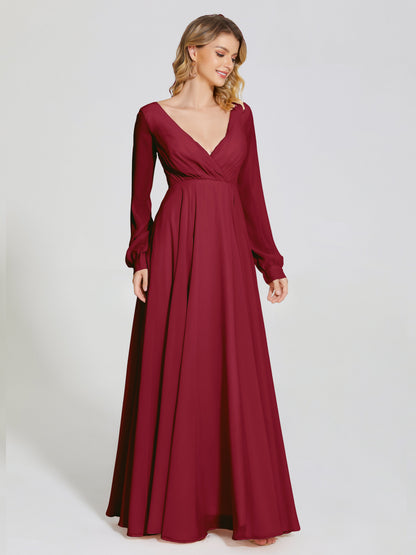 Cicinia Raegan V Neck Chiffon Bridesmaid Dress With Sleeves