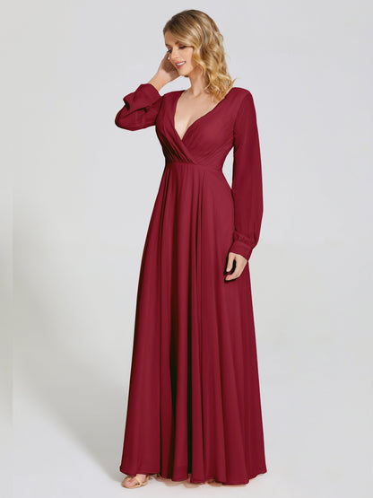Cicinia Raegan V Neck Chiffon Bridesmaid Dress With Sleeves
