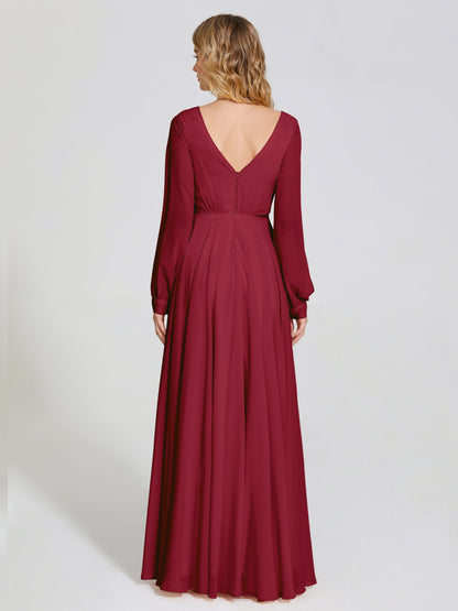 Cicinia Raegan V Neck Chiffon Bridesmaid Dress With Sleeves