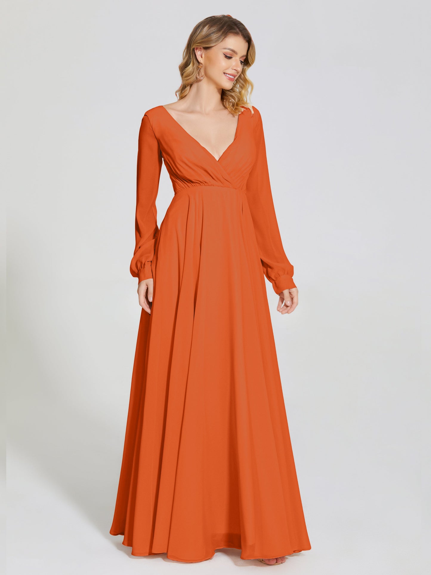 Cicinia Raegan V Neck Chiffon Bridesmaid Dress With Sleeves