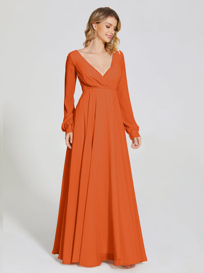 Cicinia Raegan V Neck Chiffon Bridesmaid Dress With Sleeves