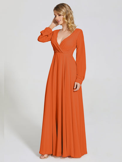 Cicinia Raegan V Neck Chiffon Bridesmaid Dress With Sleeves