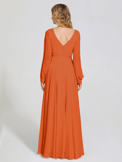 Cicinia Raegan V Neck Chiffon Bridesmaid Dress With Sleeves