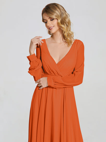 Cicinia Raegan V Neck Chiffon Bridesmaid Dress With Sleeves