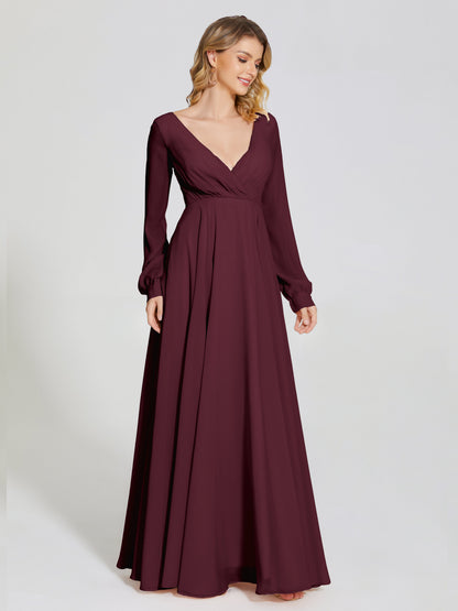 Cicinia Raegan V Neck Chiffon Bridesmaid Dress With Sleeves
