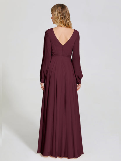 Cicinia Raegan V Neck Chiffon Bridesmaid Dress With Sleeves