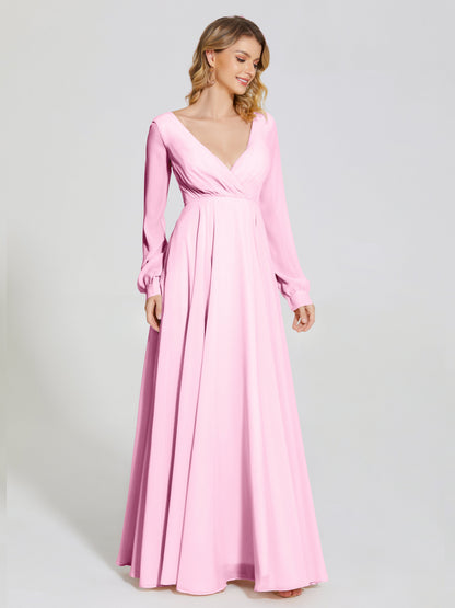 Cicinia Raegan V Neck Chiffon Bridesmaid Dress With Sleeves