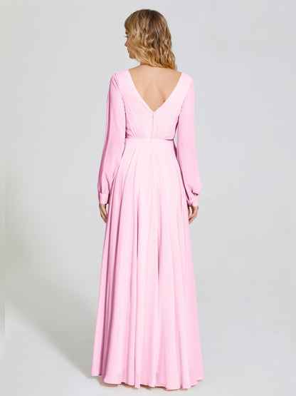Cicinia Raegan V Neck Chiffon Bridesmaid Dress With Sleeves
