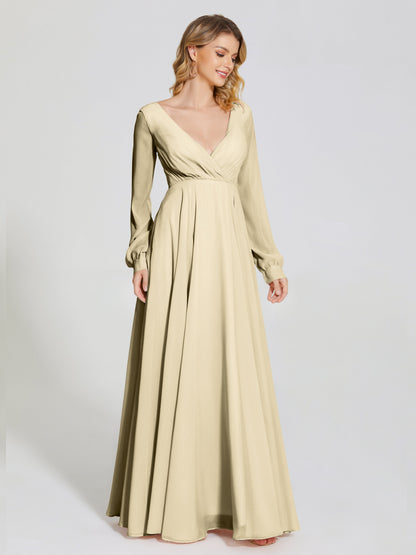 Cicinia Raegan V Neck Chiffon Bridesmaid Dress With Sleeves
