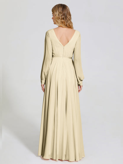 Cicinia Raegan V Neck Chiffon Bridesmaid Dress With Sleeves