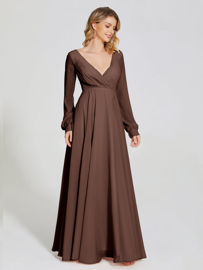 Cicinia Raegan V Neck Chiffon Bridesmaid Dress With Sleeves