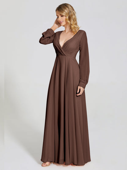 Cicinia Raegan V Neck Chiffon Bridesmaid Dress With Sleeves