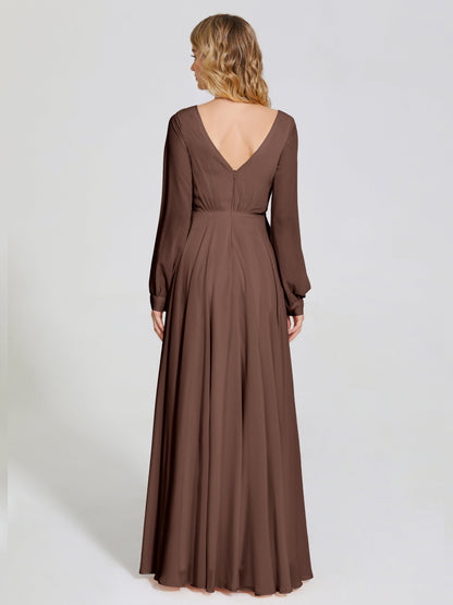Cicinia Raegan V Neck Chiffon Bridesmaid Dress With Sleeves