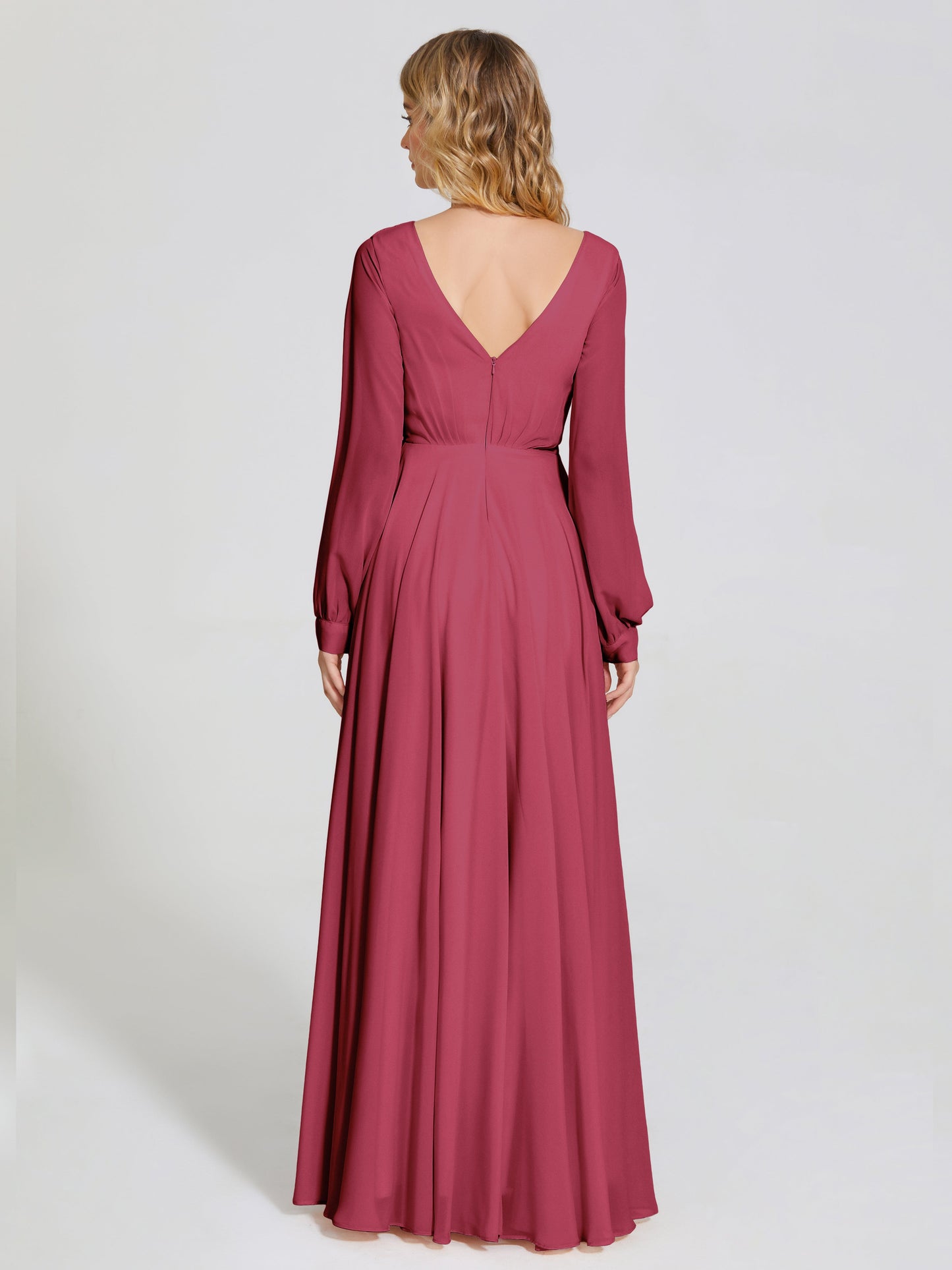 Cicinia Raegan V Neck Chiffon Bridesmaid Dress With Sleeves