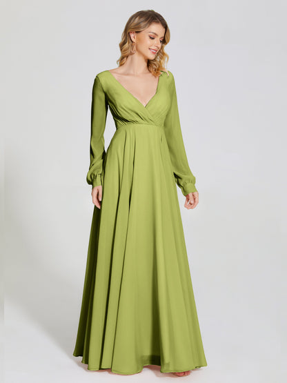 Cicinia Raegan V Neck Chiffon Bridesmaid Dress With Sleeves