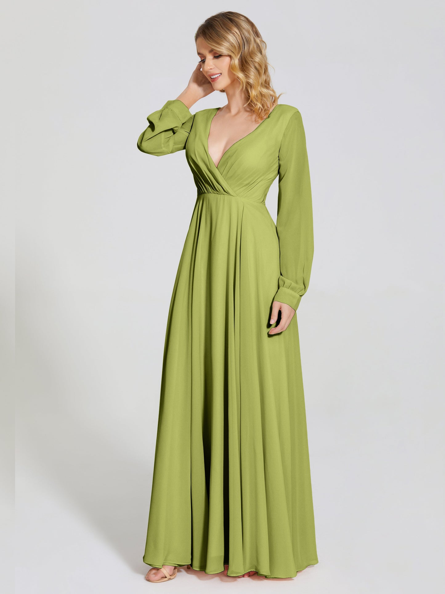 Cicinia Raegan V Neck Chiffon Bridesmaid Dress With Sleeves
