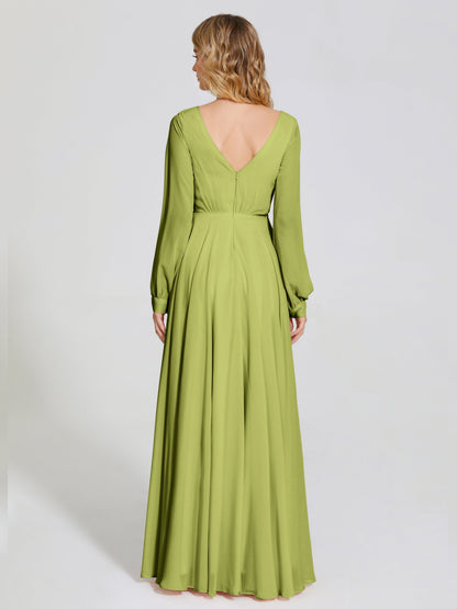 Cicinia Raegan V Neck Chiffon Bridesmaid Dress With Sleeves