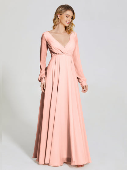 Cicinia Raegan V Neck Chiffon Bridesmaid Dress With Sleeves