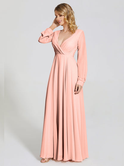 Cicinia Raegan V Neck Chiffon Bridesmaid Dress With Sleeves