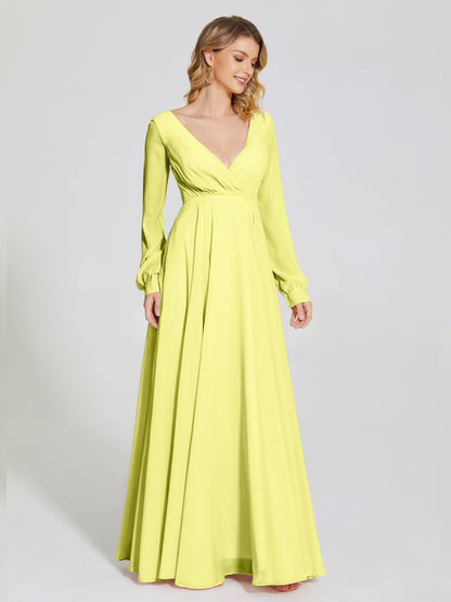 Cicinia Raegan V Neck Chiffon Bridesmaid Dress With Sleeves