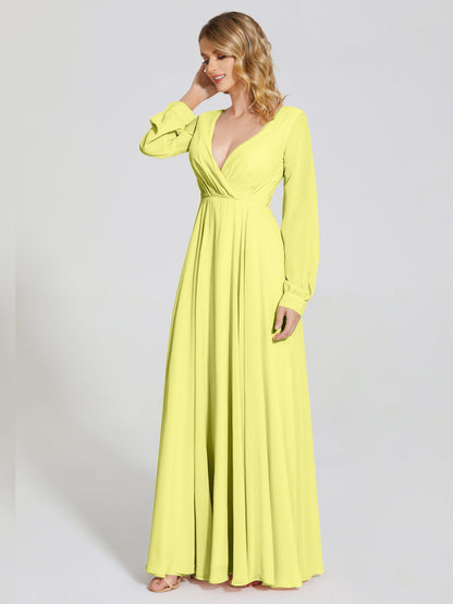 Cicinia Raegan V Neck Chiffon Bridesmaid Dress With Sleeves