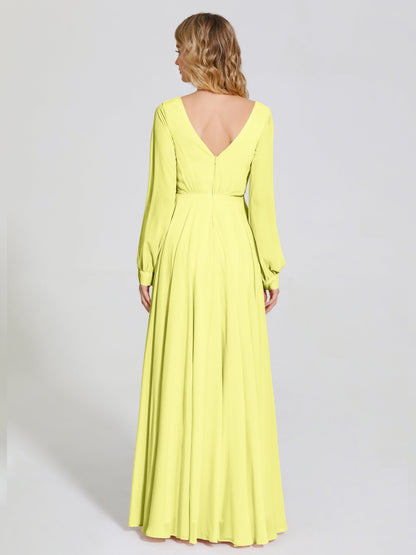 Cicinia Raegan V Neck Chiffon Bridesmaid Dress With Sleeves