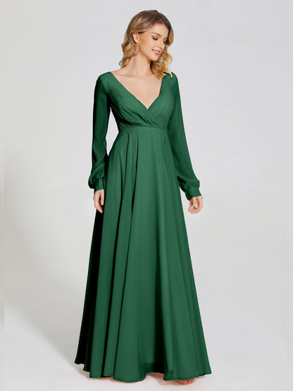 Cicinia Raegan V Neck Chiffon Bridesmaid Dress With Sleeves