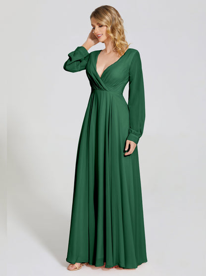 Cicinia Raegan V Neck Chiffon Bridesmaid Dress With Sleeves