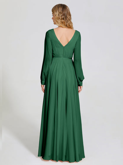 Cicinia Raegan V Neck Chiffon Bridesmaid Dress With Sleeves