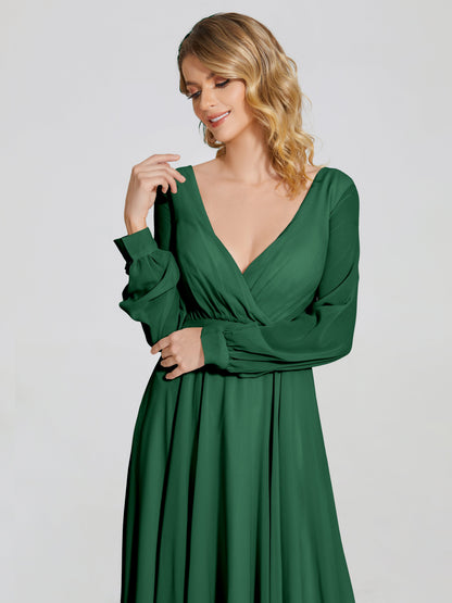 Cicinia Raegan V Neck Chiffon Bridesmaid Dress With Sleeves